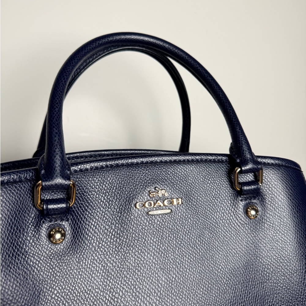 Coach Navy Pebbled Leather Top Handle Satchel Gold Hardware Margot Bag Blue - Picture 7 of 14